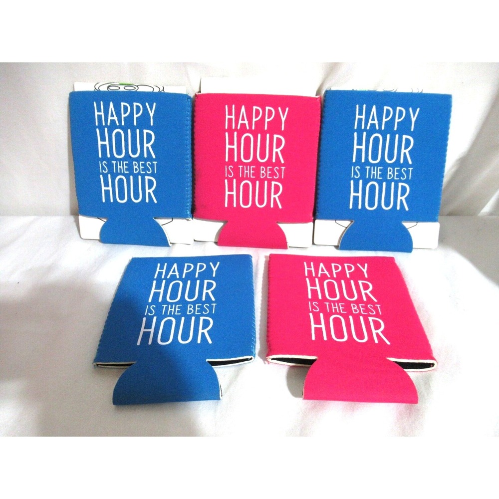 Happy Hour Is The Best Hour Neoprene Koozie Can Coolers Pink & Blue By TMD